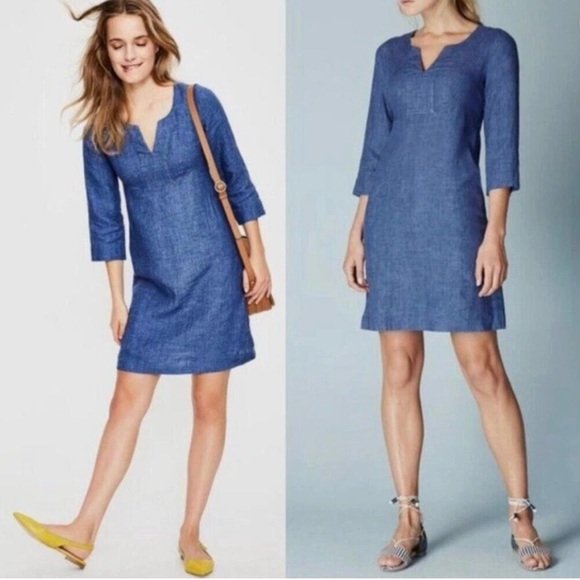 Boden Dresses & Skirts - Boden 100% Linen Blue 3/4 Sleeved Dress